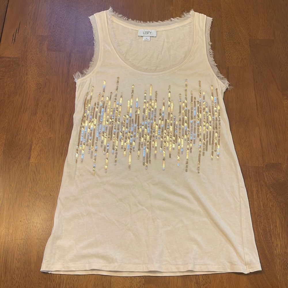 LOFT (M) - Cream & Gold Sequin Tank Top